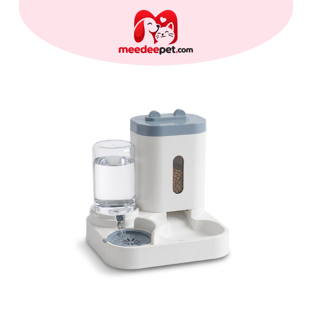 เครื่องให้อาหารแมวอัตโนมัติ 2in1 พร้อมที่ให้น้ำ ไม่ใช้ไฟฟ้า อาหาร 2300ml น้ำ 1000ml สำหรับแมวและสุนัข